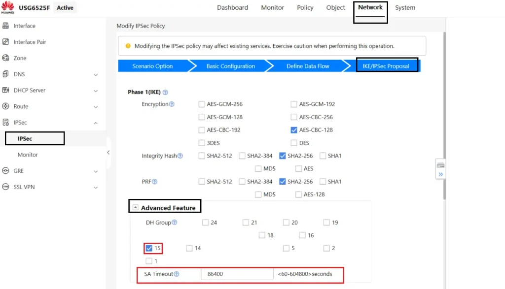 IPsec Migration from Fortinet Firewall to Huawei USG FW 18 107