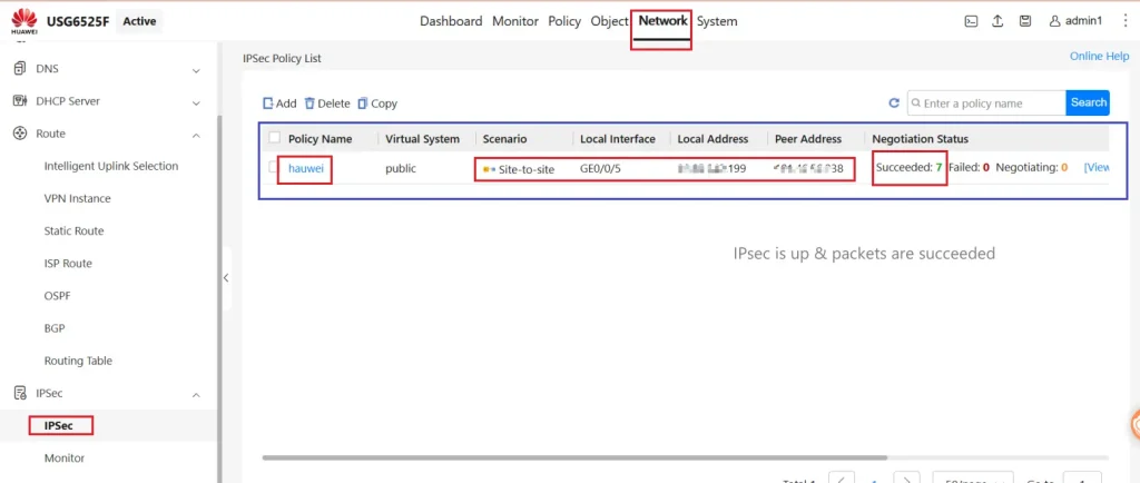 IPsec Migration from Fortinet Firewall to Huawei USG FW 19 108