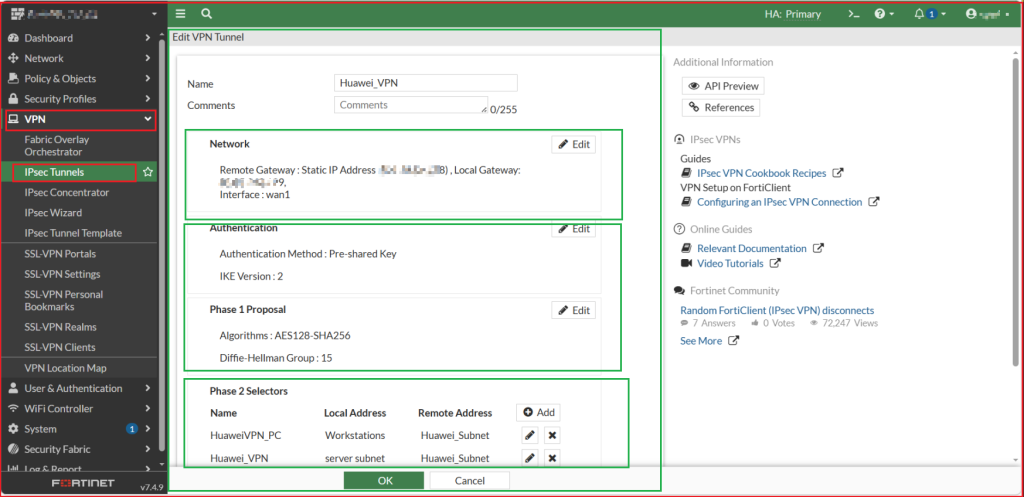 IPsec Migration from Fortinet Firewall to Huawei USG FW 4 2