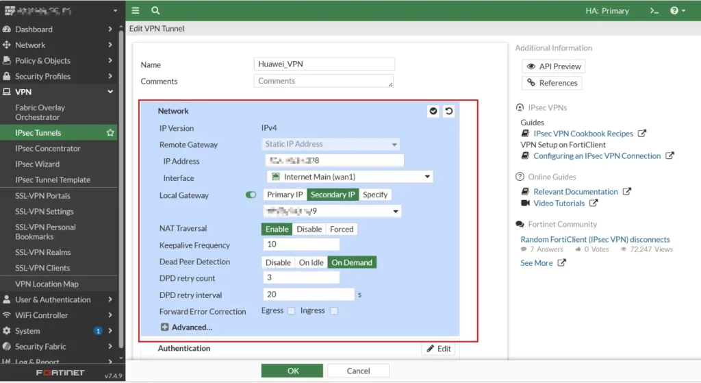 IPsec Migration from Fortinet Firewall to Huawei USG FW 5 3 1