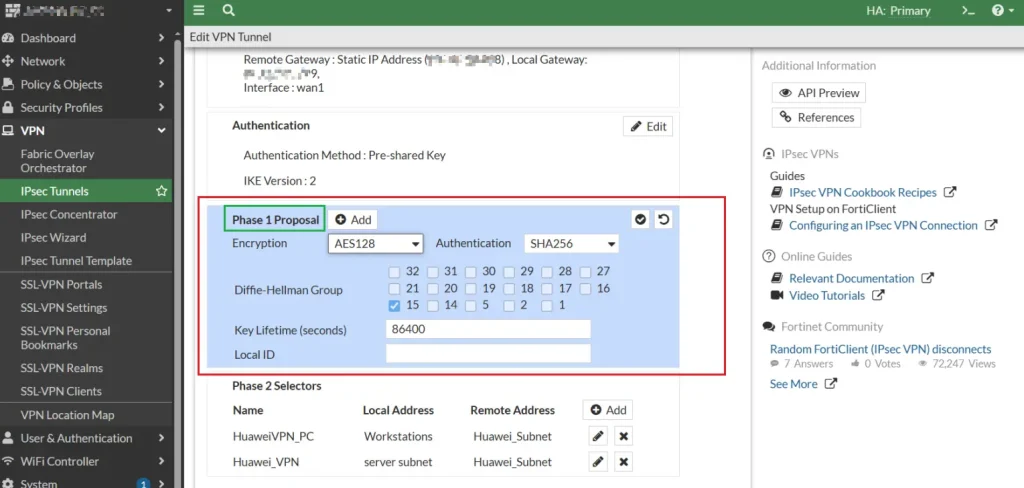 IPsec Migration from Fortinet Firewall to Huawei USG FW 6 4 1